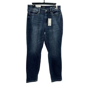 NWT Judy Blue Mid Rise Cuffed Boyfriend Jeans Size 7/28 Dark Wash Blue Stretchy